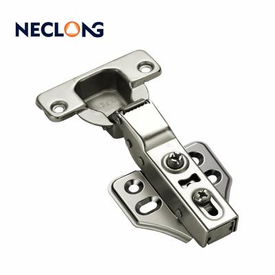 China Neclong Furniture Double Hydraulic Soft Closing Butterfly Base Plated Hinge Clip On Cabinet Door Hinge Furniture Hardware for sale