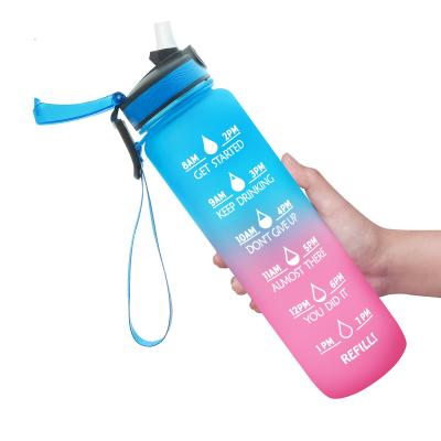 China Sustainable 32oz Water Bottle with Straw and Time Marker - BPA Free Motivational Water Jugs with Straw and Strap for sale