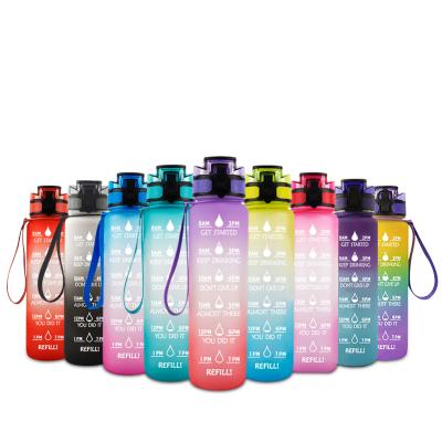 China 32oz Fitness Sports Sustainable Motivational Water Bottle with Time Marker and Removable Strainer, Fast Flow, Flip Top Leakproof BPA Free for sale