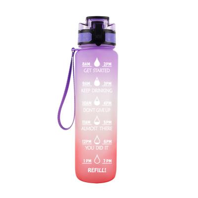 China 1000ml/1 liter sustainable plastic sport tritan water bottles with motivational time marker frosted motivational plastic water bottle BPA free for sale