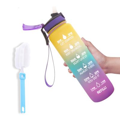 China Sustainable Motivational 32oz Water Bottle With Straw BPA Free And Leakproof Tritian Frosted Fitness Sport 1L Portable Reusable Water Bottle for sale