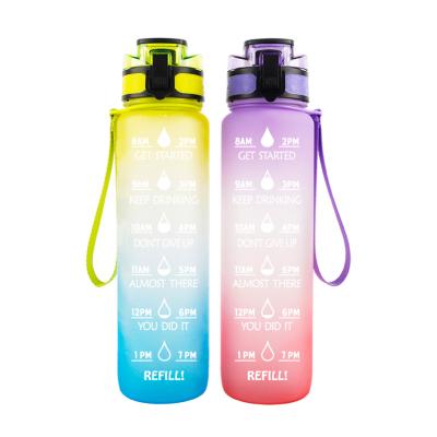 China Hot Viable Popular Fitness Gym Plastic Jug Bottle Quifit Tritan Gradient Color Motivational Gallon Sports Water Bottle With Time Maker for sale