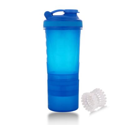 China Viable Non-Toxic Plastic Water Bottle Shake Cups Durable With Lid Protein Shaker Sports Bottle 2 Layers Protein Shaker Bottle With Mixer for sale