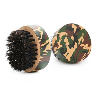 China 100% Custom Wholesale Private Label Compact Boar Hair Around Camouflage Color Men Beard Brush for sale