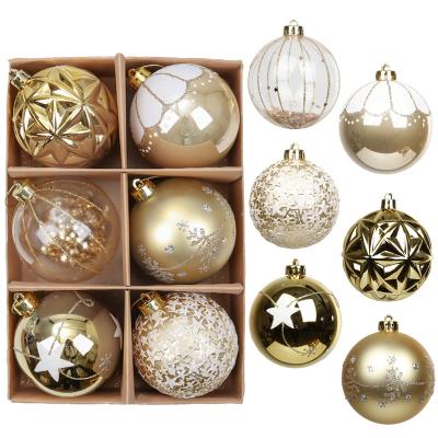 China 6pcs 8cm Christmas Plastic Glitter EAGLEGIFTS Luxury Gold Decoration Balls Paint Christmas Ornament for sale