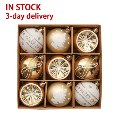 China EAGLEGIFTS Top Sale 60mm Shatterproof Gold and White Christmas 9pcs Amazon Ball Ornament Set Decoration for sale