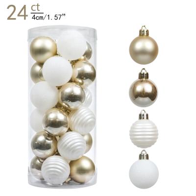 China EAGLEGIFTS 40mm Plastic 24pcs Gold and White Christmas Plastic Ball Decoration for sale