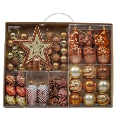 China Gold Plastic Christmas Copper 70pcs EAGLEGIFTS 30-80mm Plastic Ball Ornament for sale