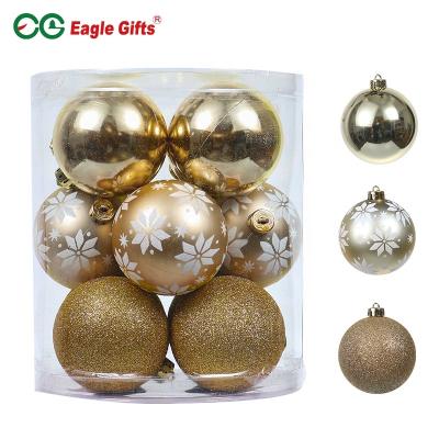 China Promotion Christmas Gift EAGLEGIFTS 80mm Plastic Gold 12pcs Christmas Ball Ornament for sale