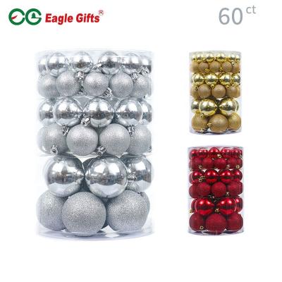 China Promotion Christmas Gift EAGLEGIFTS 40-80mm Silver 60pcs Christmas Ball Plastic Ornament for sale