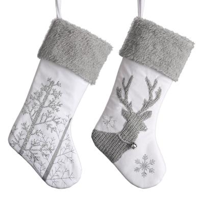 China Personalized Fabric Christmas EG Knit White Snowflake Stocking Decorative Christmas Tree Hanging Socks for sale