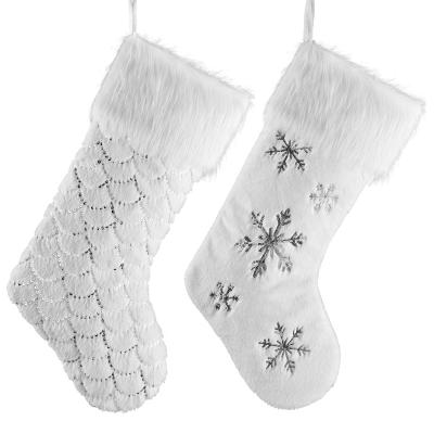 China Silver White Sequin Fabric EAGLEGIFTS 45 54cm Novelty Snowflake Gifts Decorations Hanging Merry Christmas Custom Stocking Socks for sale