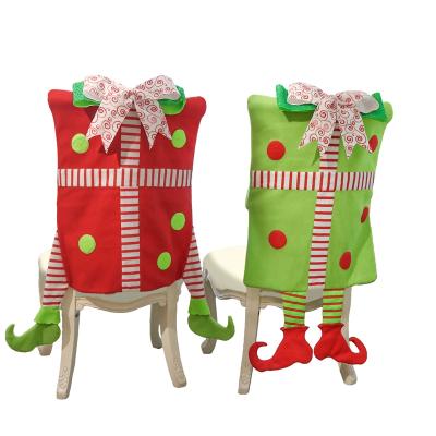 China Wholesale Christmas Fabric EG Red Green Elf Striped Legs Felt Decorative Ornaments Chair Cover for sale