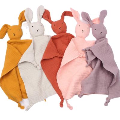 China Baby Friendly Wholesale Muslin Baby Comforter Bunny Rabbit Toy Organic Cotton Soft Toddler Security Blanket for sale