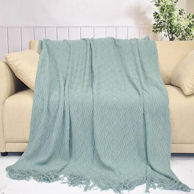 China Custom Boho Unique Knitted Jacquard Anti Pilling Textured Decorative Throw Blanket Acrylic With Tassel For Bed And Sofa for sale