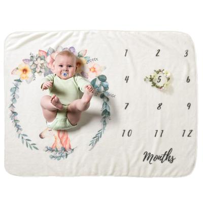 China Baby Soft Flannel Swaddel Monthly Photography Milestone Shear Super Soft Blanket for sale