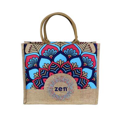 China Eco Reusable 100% Jute Reusable Tote Storage Jute Shopping Canvas Tote Bag for sale