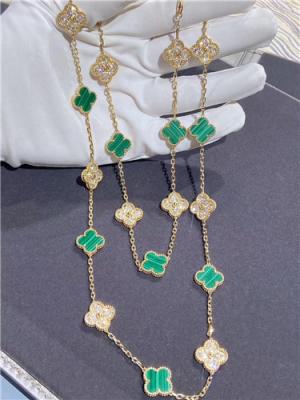 중국 18K 황금 밴 Cleef 및 다이아몬드와 공작석을 가진 Arpels 포도 수확 알람브라 궁전 목걸이 판매용