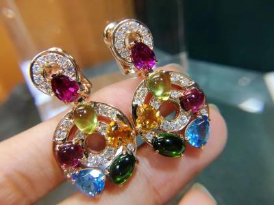 China Sistema del oro amarillo de los pendientes 18k de Astrale con el topacio azul, el granate verde del tourmaline, del peridot, citrino y rojo fijados con el diamante en venta