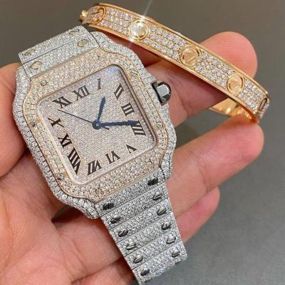 Cina Uomini Donne Diamante Ghiacciato Bling Orologi Dial Bezel Band VVS Orologio Moissanite in vendita