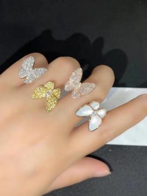 China Pure 18K Van Cleef Two Butterfly Ring 42 - 62 Size DEF Diamond Color for sale