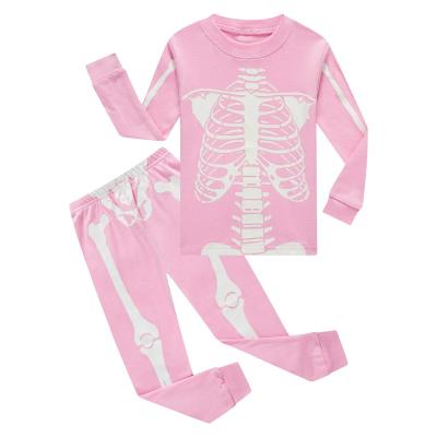 China Halloween Thermal Skeleton Pajamas Big Boys Girls Glow In The Dark Long Sleeve Kids Skeleton Pajamas for sale