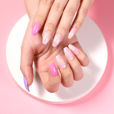 China Easy Apply Beautiful Mix Color Sun Flower Coffin Medium Clear Long Cover Long Coffin Ballerina Girl ABS Acrylic Press On Nails for sale