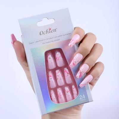 China Easy Apply Nails Custom Chinese Printing Pink Color Designer Ballerina Press On Nails Handmade Luxury Long Glitter Coffin Fake Nails for sale