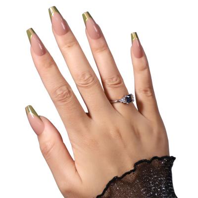 China Easy Apply New Arrival Extra Long Coffin Full Cover Acrylic Nails Extension Seller Nude And Green French Finger Nails Art Tips for sale