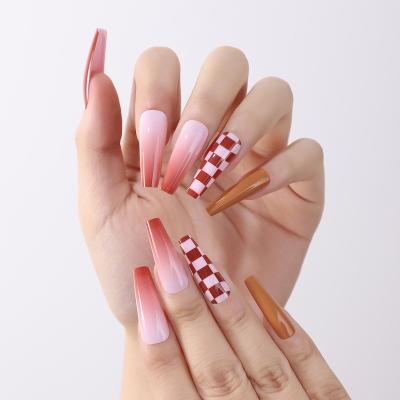 China Easy Apply Fake Nail Art Custom Luxury Glossy False Nail Art Long Coffin ABS Pink Ombre Wholesale Artificial Nails Press On Nail For Women for sale