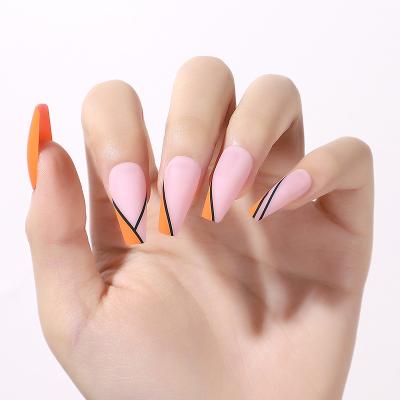 China Easy Apply Wholesale New Arrival Artificial Luxury Matte Ballerina False Press On Coffin Nails Waterproof With Jelly Glue Fake Nails for sale