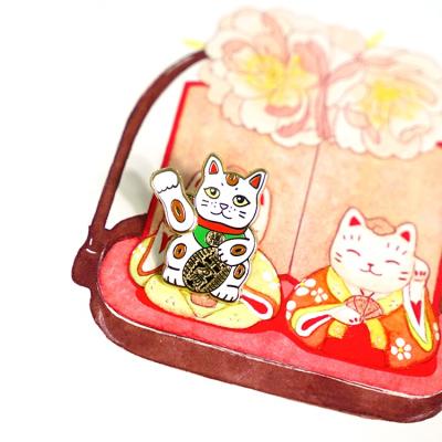 China Europe Westar Vintage Custom Your Own Logo Design Zinc Alloy Lucky Cat Flower Enamel Pin With Chain Charm for sale