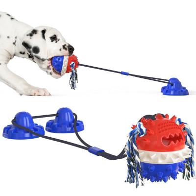 China Stocked Rubber Double Suction Cup Ball Dog Teether Toy For Aggressive Chewers for sale