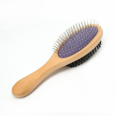 China Two Sides Sustainable Wooden Comb Shedding&Dirt Pet For Cats And Dogs Brushes Pet Grooming Brush for sale