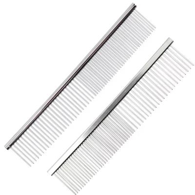 China Stainless Steel Dog Cat Viable Hair Comb Deshedding Tool With Different Spaced Rounded Teeth for sale