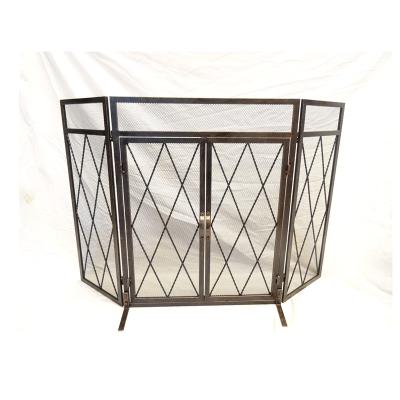 China Household Black Powder Coating Fireplace Screen 3 Folds Screen Fire Frame Safely for sale