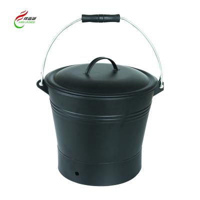 China Household Metal Round Charcoal Bucket Metal Charcoal Pail Ash Bucket Fireplace Accessories With Handle for sale