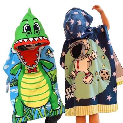 China Custom printed beach towel soft quick dry microfiber tub poncho sustainable kids beach poncho hooded towel children for sale