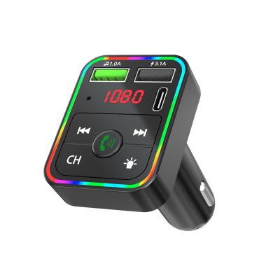 China Auto Memory Atmosphere Light Car MP3 Player 3.1A Colorful Type-C Power Off 2022 New Multifunctional Blue Car Charger Tooth FM Transmitter For Car for sale