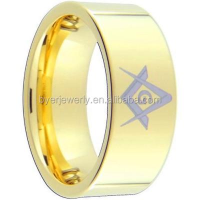 China Color Never Fade Wholesale Cheap Classic 8mm Quality 18k Tungsten Carbide Gold Plated Masonic Ring for sale