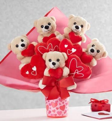 China Stuffed Plush Valentine's Day Teddy Bear Bouquet Small Teddy Bear Box Rose Bouquet for sale