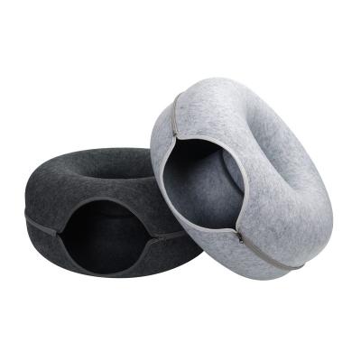 China Removable Donut Shape Blanket Wool Felt Detachable Nest Pet Tunnel Pet Cat Play Toy Interactive Cat Tunnel Tubes Bed for sale