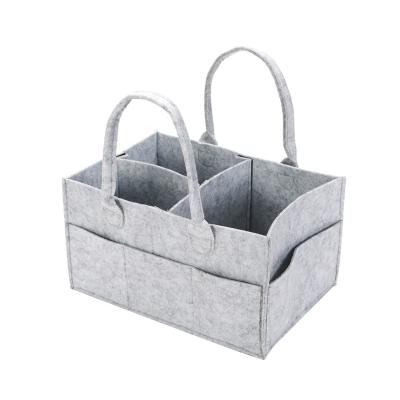 China Portable Water Resistant Felt Organizer Baby Cart Felt Diaper Bag Storage Bin Felt Basket Diaper Bag Organizer With Leather Handles for sale