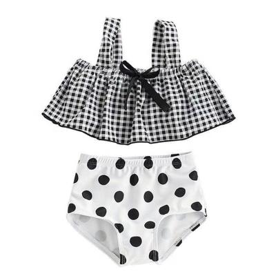 China Wholesale Sale Beach Kids Swimwear Cute Warm Breathable Two Piece Swimsuit Skirt Checked Swimwear With Bowknot for sale