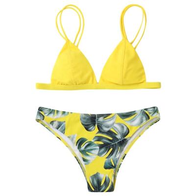 China QUICK DRY hot sexy swimwear for women split swimsuit tropical leaf floral print bikini for ladies for sale