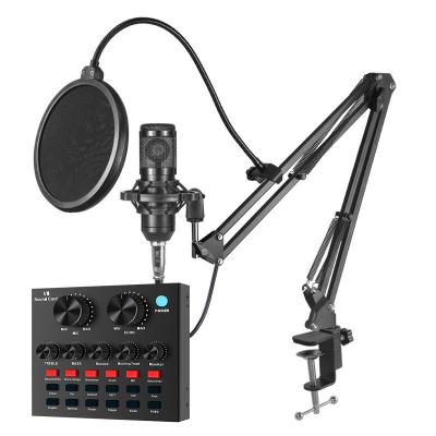 China Handheld microphone bm800 MIC with USB V8 sound card kit studio recording micfone BM 800 podcast mixer and professional sound card for sale