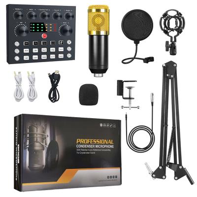 China Handheld microphone bm800 MIC with USB V8s professional sound card kit recording studio micfone sing two mixer BM 800 microphone karaoke set for sale