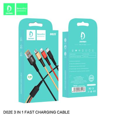 China Fast 3 In 1 Charging Cable 2.4A Nylon Braided Usb Data Line For Apple for sale