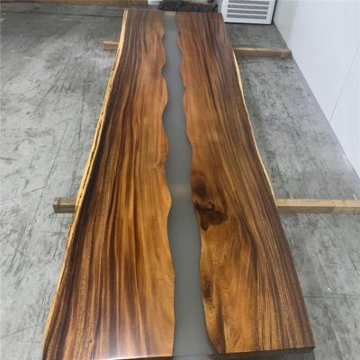 China Foldable River Wood Dining Table Top Slab Solid Wood Epoxy Resin Clear Table for sale