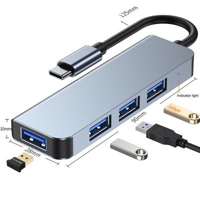 China High Speed ​​4 in 1 USB 4 USB 2.0 USB 2.0 Hub Charging Left Type C Hub Aluminum Shell Multifunction USB 3.0 4 USB 2.0 Port Type C HUB for Computer and mobile phone for sale